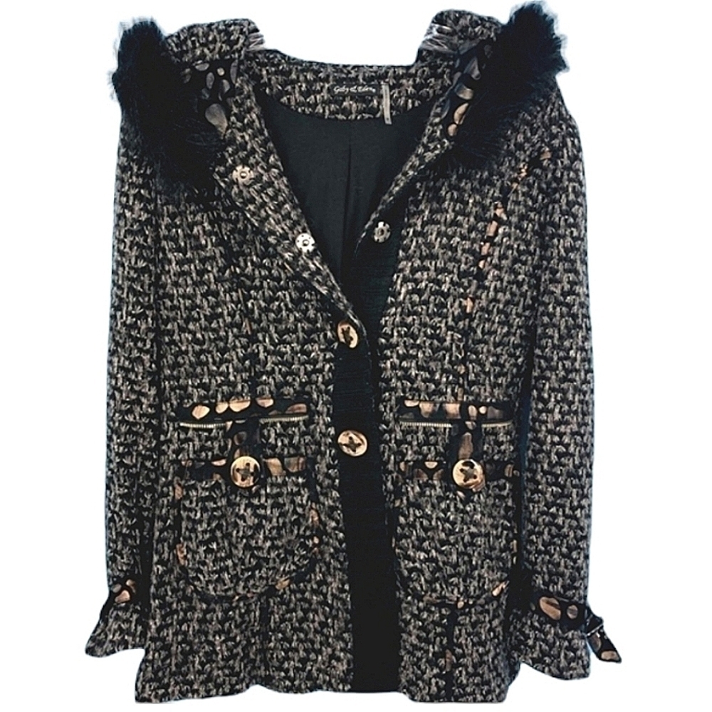 Gaby & Eden Women's M Black Cardigan Sweater Jacket With Vegan Faux Fur